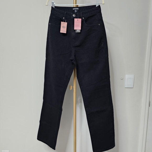 NWTPrettyLittleThing Charcoal Washed Black High Waist StraightLeg DenimJean sz 8 - Picture 7 of 14